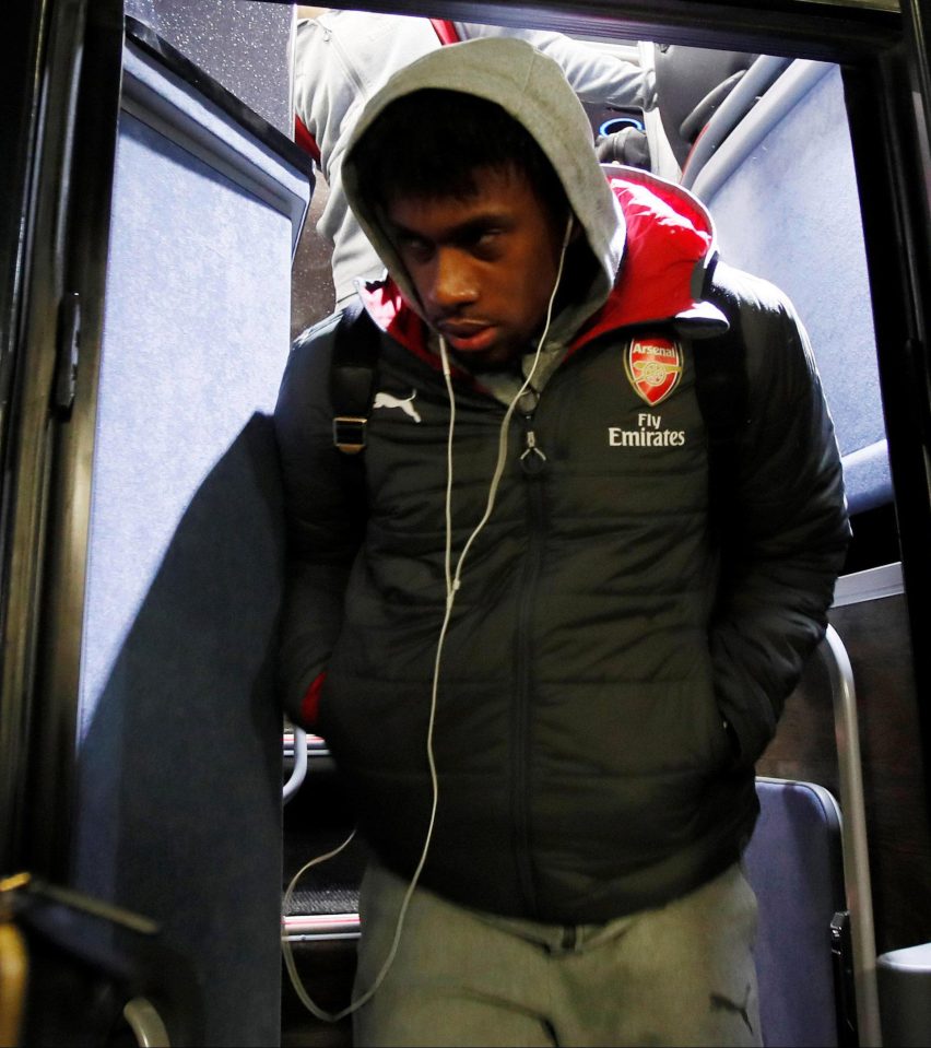  Alex Iwobi arriving at Stamford Bridge for Arsenal's clash with Chelsea