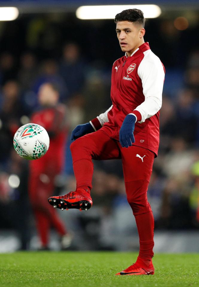  Alexis Sanchez at Stamford Bridge after being named on the bench