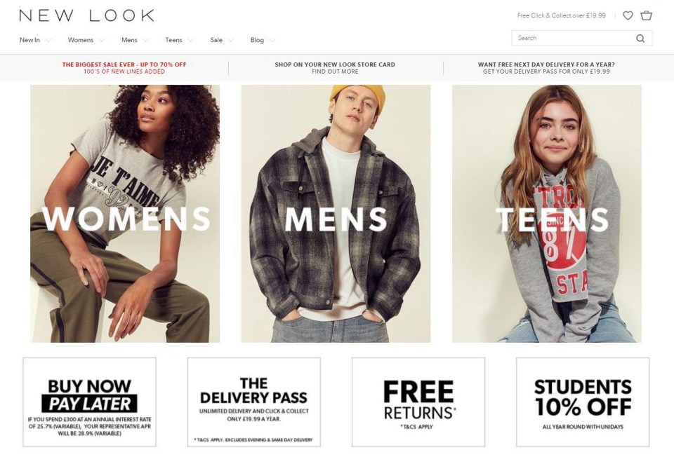 New Look, pictured is its website, is considering plans to close about 10% of its British stores