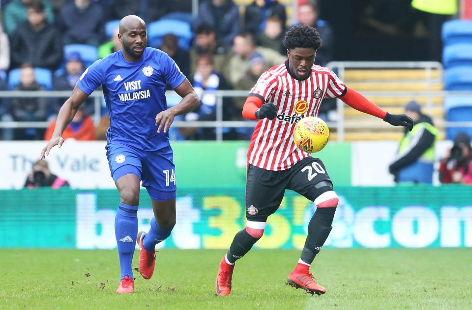  Sol Bamba chases Down Josh Maja at the Cardiff City Stadium