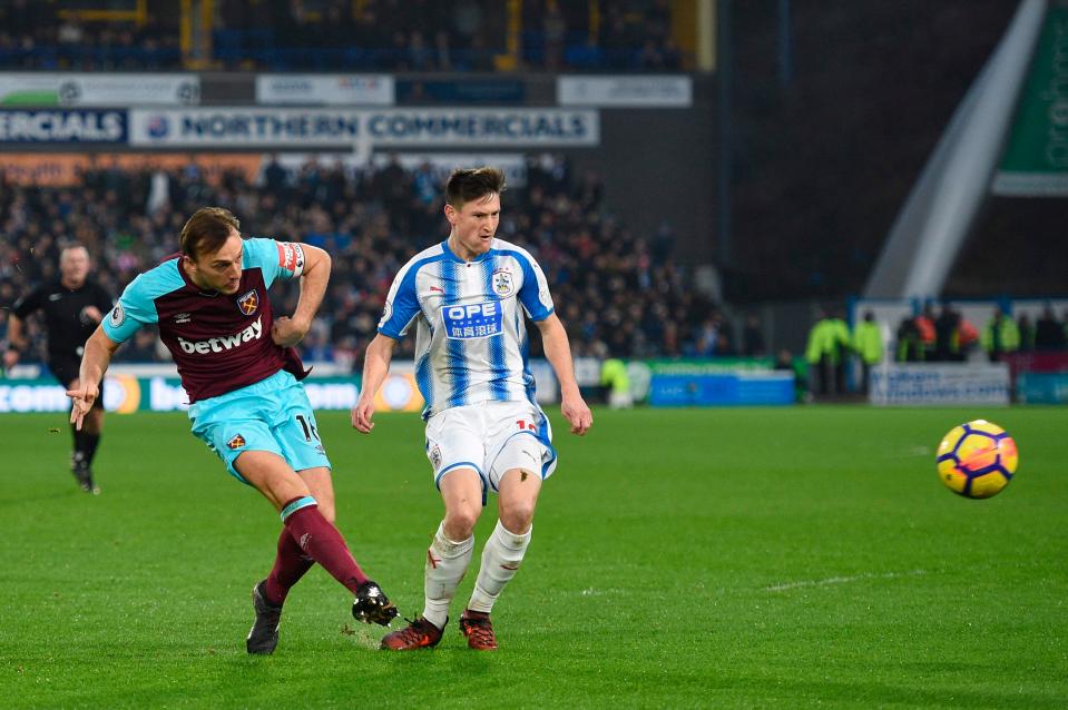  Mark Noble took advantage of keeper Jonas Lossl's error to fire the Hammers ahead