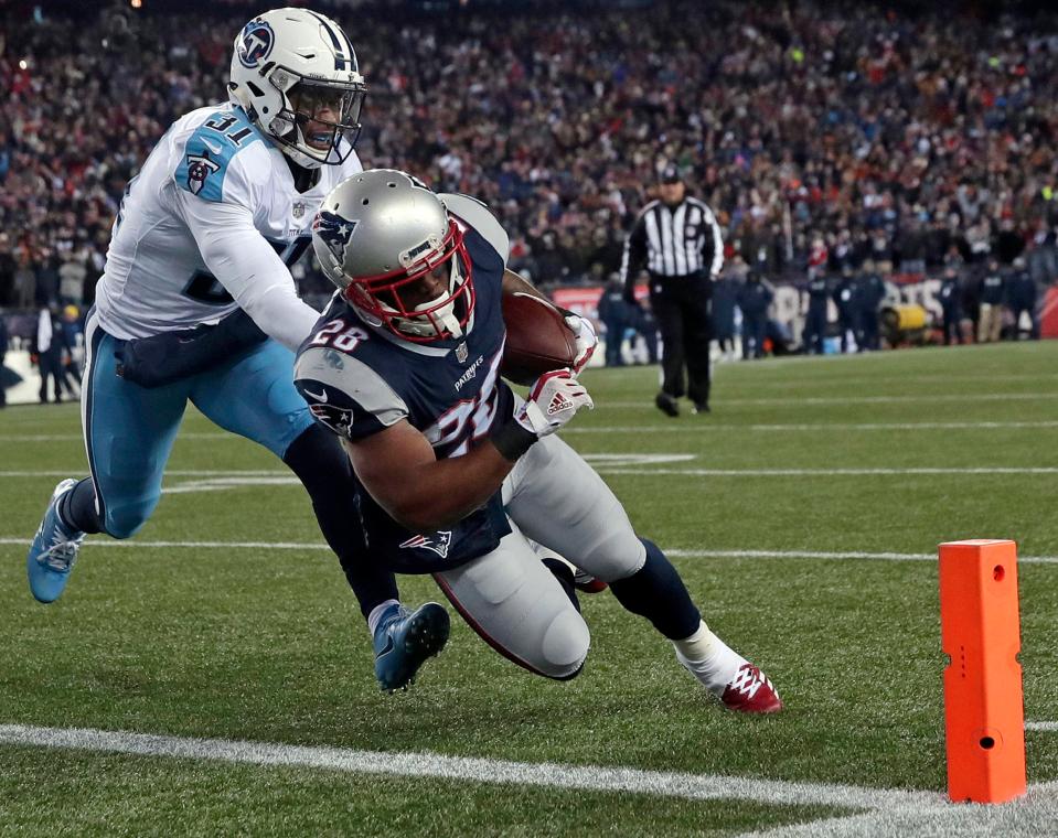  James White dives into the end zone for his first touchdown of the night