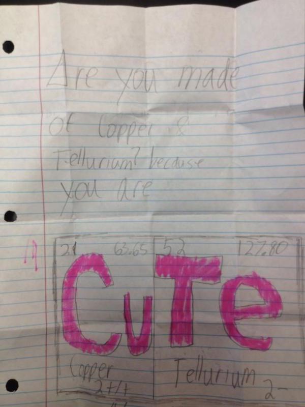  This clever little chappy has injected some science into his love note