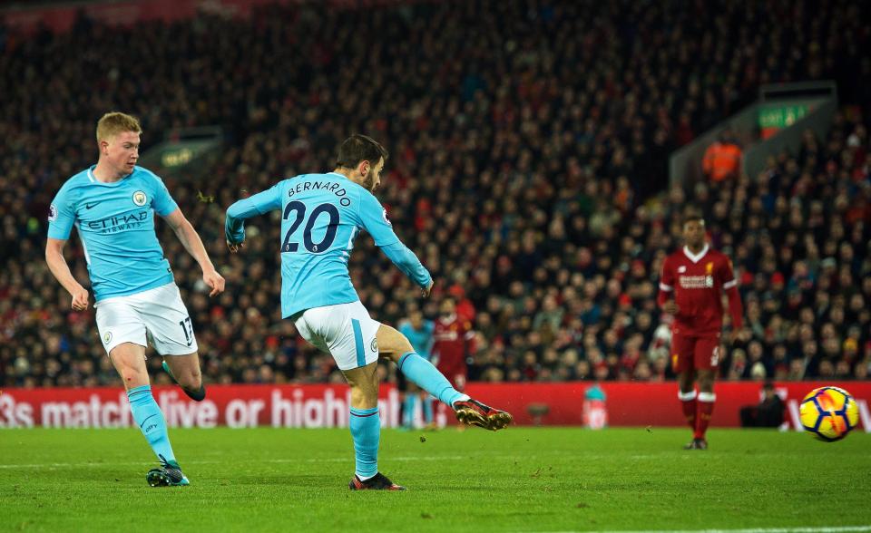  Bernardo Silva pulls one back at Anfield to lower the defecit