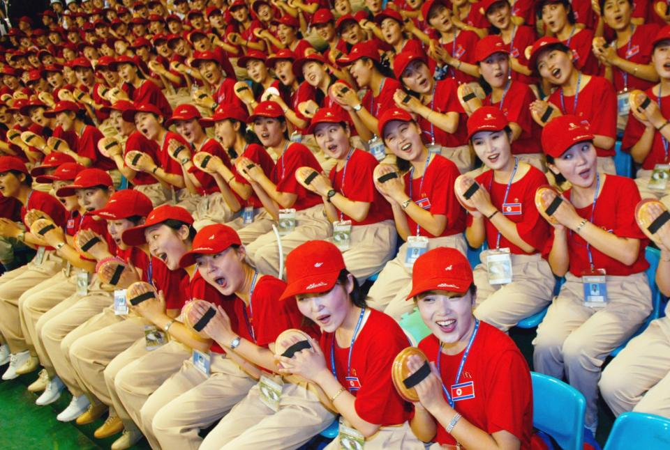  North Korean cheerleaders are pictured at the World Student Games in 2003