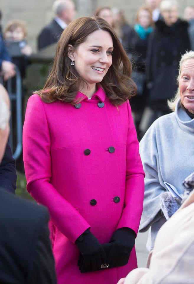  Kate dressed in a fuchsia pink Mulberry coat in January 2018 in Coventry