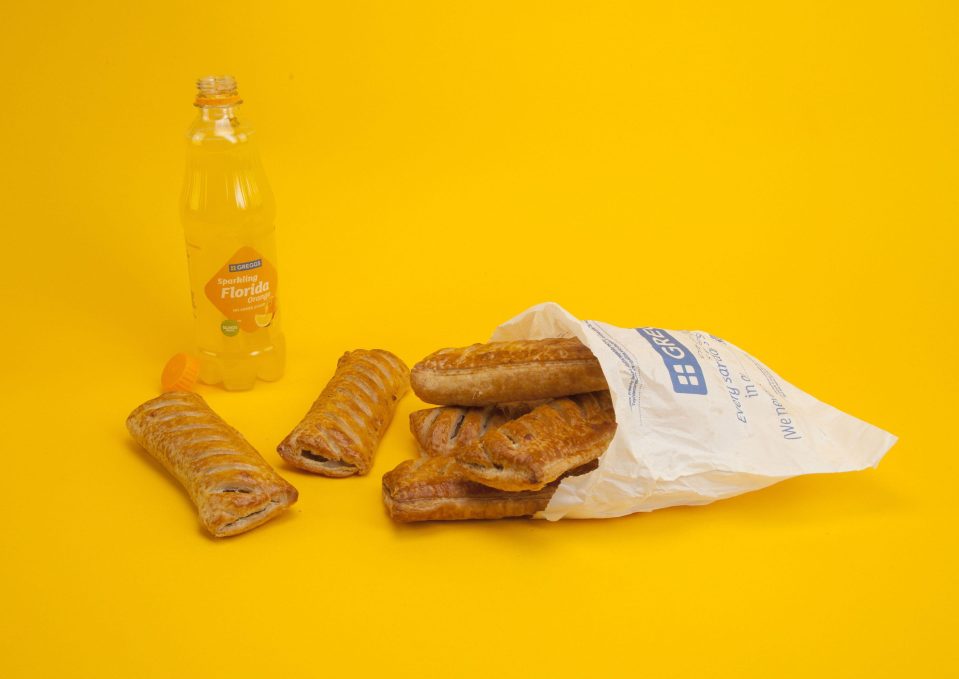  Greggs: Six sausage rolls (327 calories each) and one sparkling Florida orange drink (10 calories) totals 1,972 calories