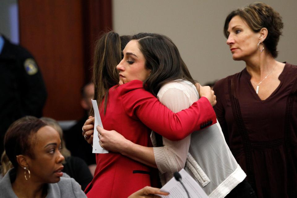  She was comforted by former teammate and fellow victim Jordyn Wieber