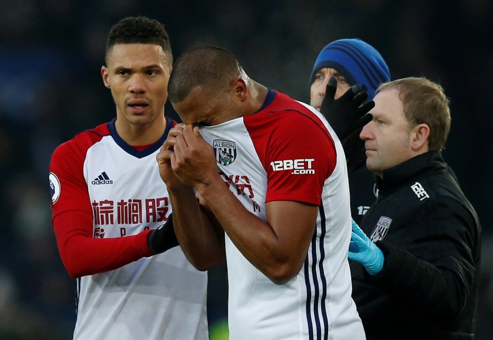 Salomon Rondon is left sickened after his accidental clash with James McCarthy