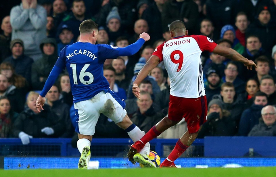 James McCarthy was making a tackle to deny Salomon Rondon a shot on goal when he suffered the horror injury