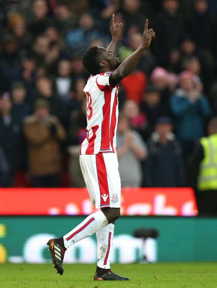 Mame Biram Diouf of Stoke City celebrates his goal