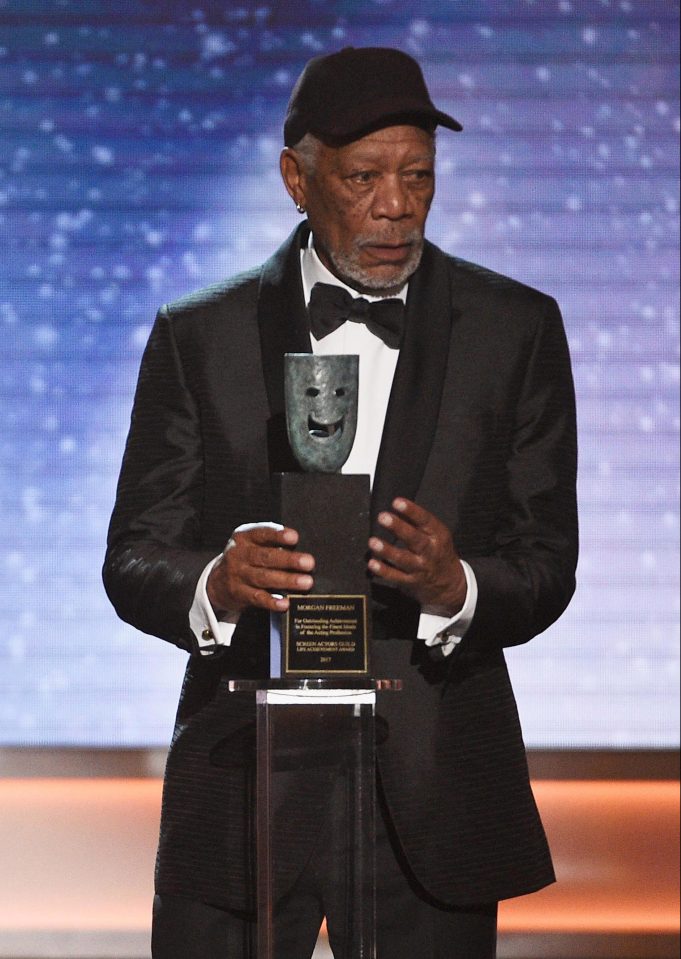  Morgan Freeman accepting the SAG's Lifetime Achievement Award in 2018