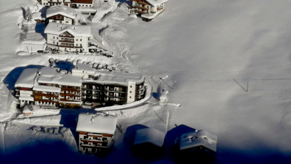 An aerial view of the Langtauferer hotel in the Venosta valley, northern Italy