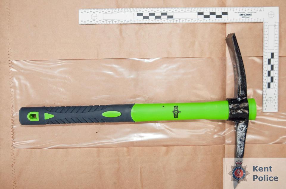  A pickaxe allegedly seized by police that was shown to the jury at Maidstone Crown Court during the trial