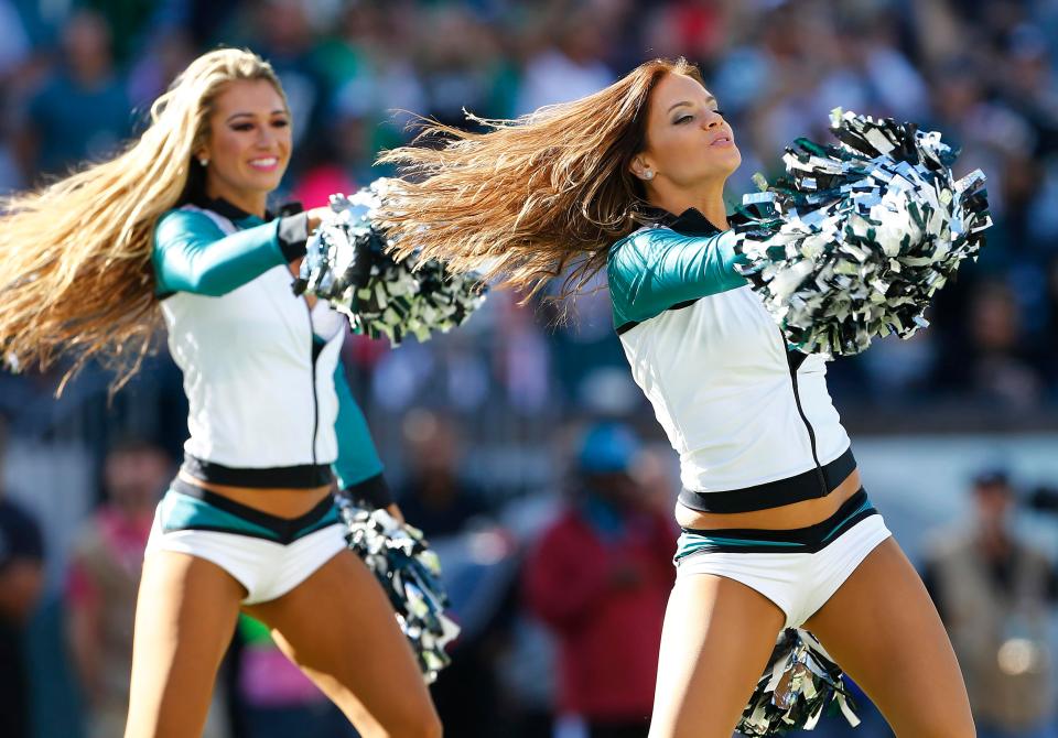  Philadelphia cheerleaders have an easy job at getting the passionate Eagles fans pumped up