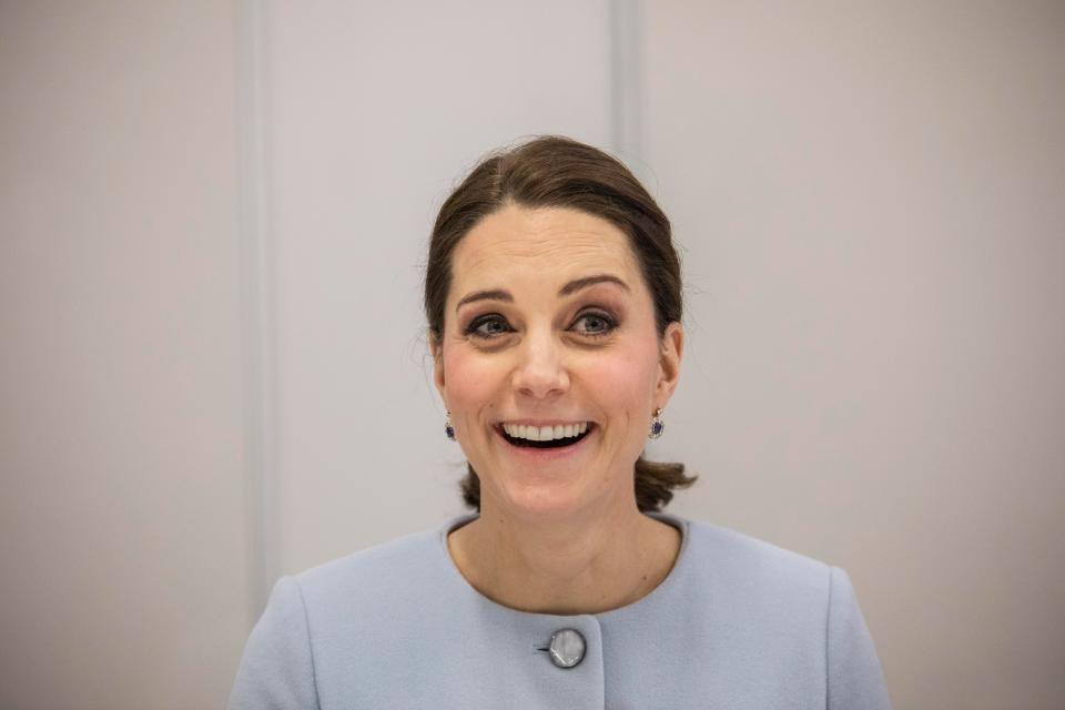  A delighted Kate enjoyed a light-hearted moment during her visit today