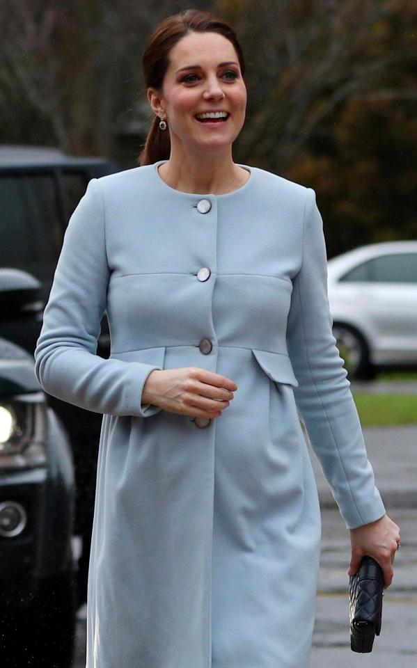  The Duchess of Cambridge wore a powder blue Seraphine coat while visiting a hospital on January 24