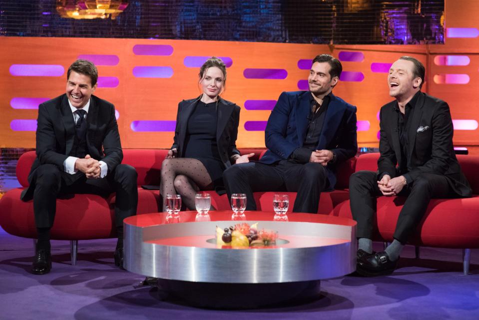  Tom Cruise appeared on Graham Norton with his Mission Impossible co-stars Rebecca Ferguson and Henry Cavill along with Simon Pegg