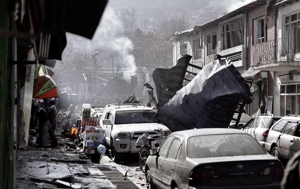  Smoke seen rising from the car bomb that killed more than 95 people in Kabul today