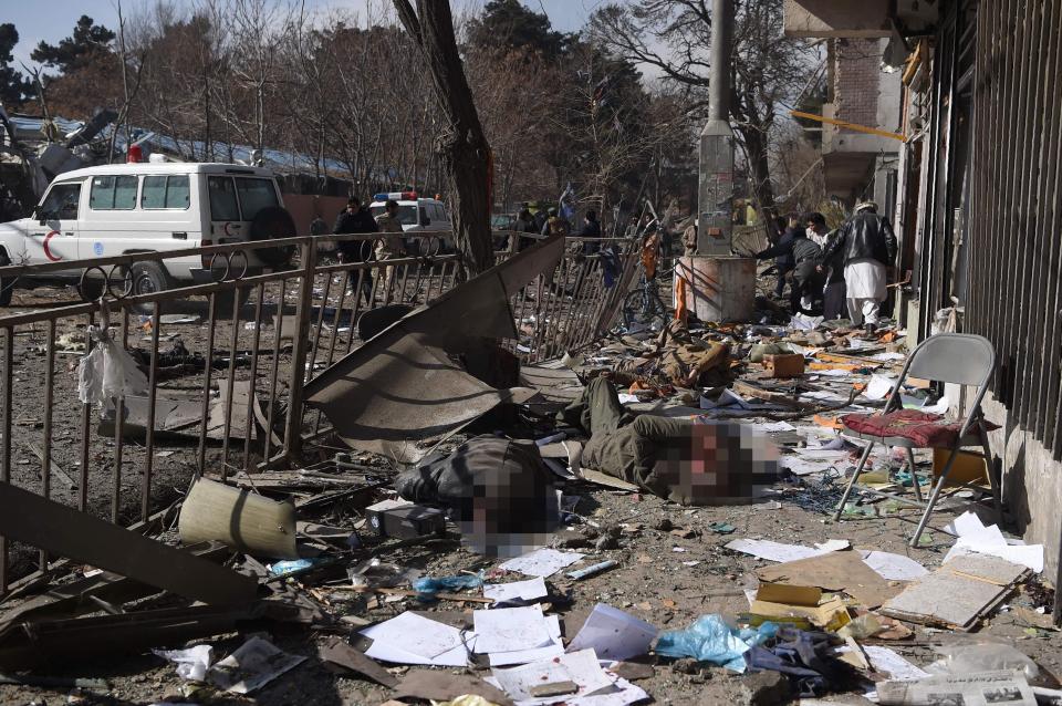  Victims lying on the floor following the blast in an area of the city close to foreign embassies