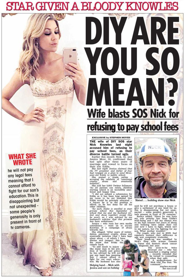  The Sun revealed that Nick was refusing to pay her more money