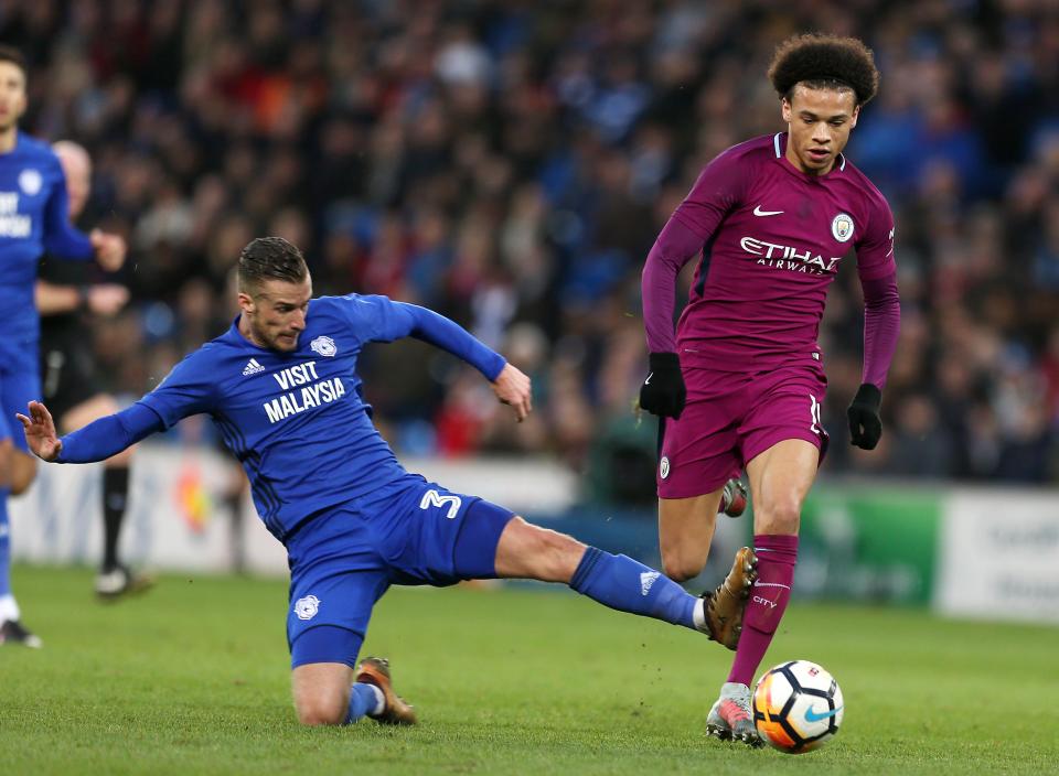  Leroy Sane was hacked down by Cardiff left-back Joe Bennett during the FA Cup fourth round tie