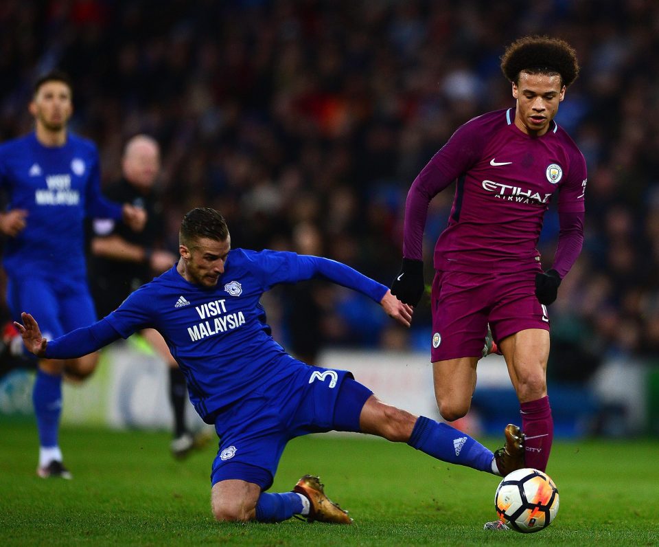  Leroy Sane was the victim of a horror lunge against Cardiff