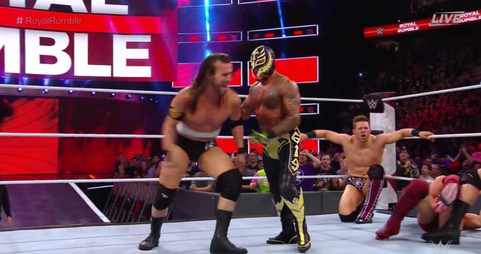  Rey Mysterio, clashing with Adam Cole, returned to the WWE at the Rumble