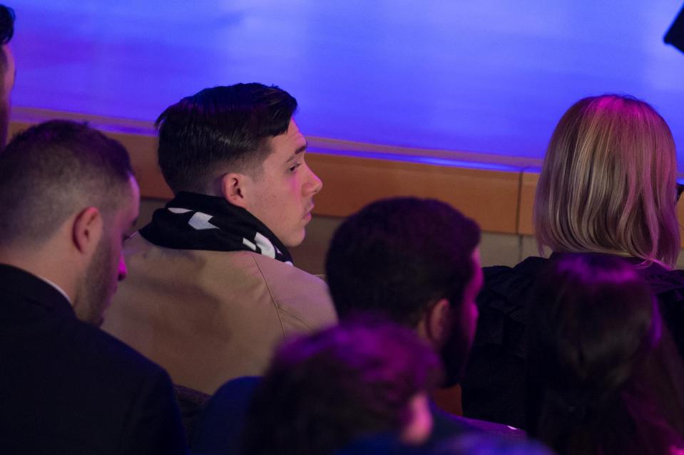  Beckham's son Brooklyn on the front row during the press conference