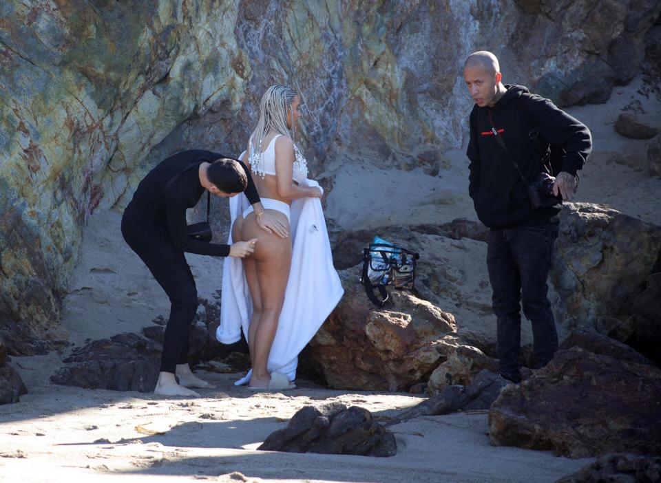  Kim Kardashian's famous bottom got some extra special attention during a photoshoot in Los Angeles