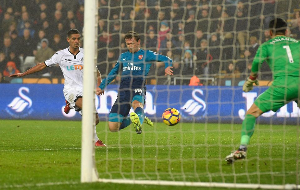  Monreal slid in to convert a brilliant pass from Mesut Ozil