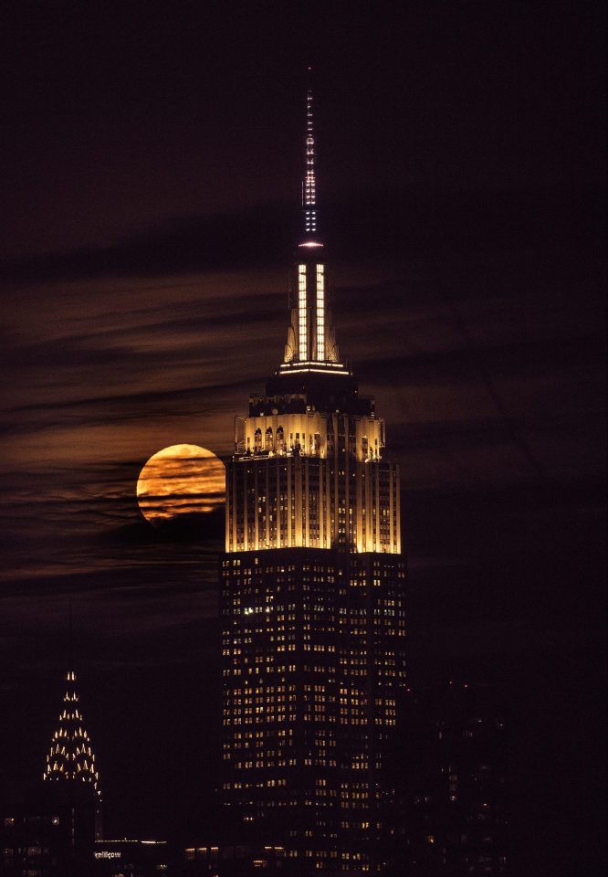  The Empire State Building in the Big Apple was also illuminated by the incredibly rare lunar event