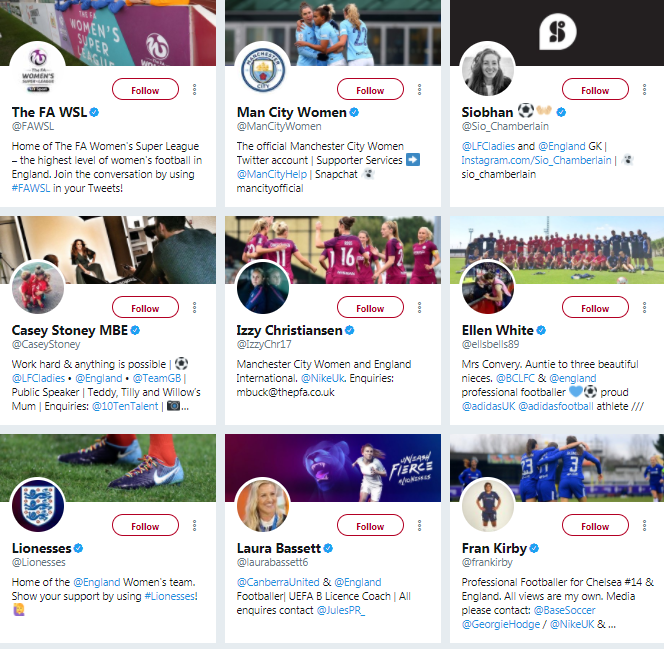  Neville has begun to follows a host of account related to the women's game