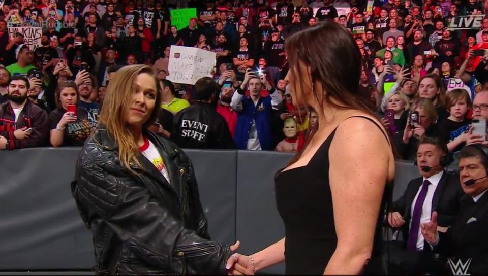  Rousey then shook the hand of WWE chief Stephanie McMahon