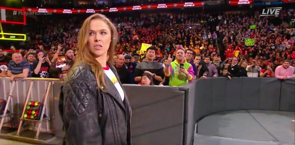  And the crowd went mental as Rousey made her way down to the ring