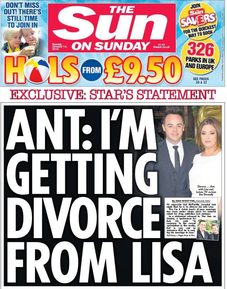  A spokesman for the 42-year-old I'm A Celebrity host exclusively revealed news of the divorce to The Sun on Sunday