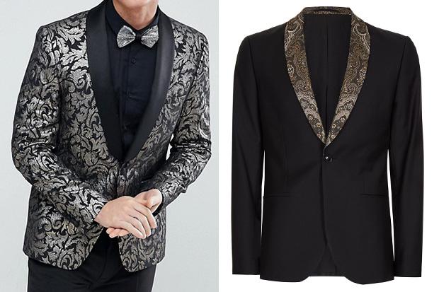  Burton's jacket black and gold jacket (left) costs just £75, while Topman's £30 tuxedo jacket (right) is a bargain