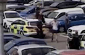  Stimpson being arrested by police - this footage was shown to the jury