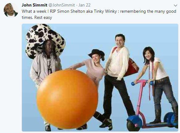  John Simmit posted the tribute to his Teletubbies co-star