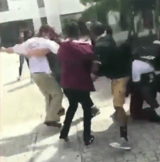 Cruz flails his arms wildly in the brawl at Marjory Stoneman Douglas High School 