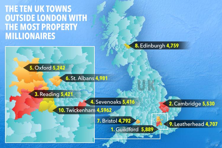  Guildford has the most property millionaires in the country outside of London, new research shows