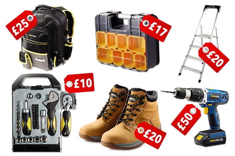  The budget supermarket's rage of DIY tools includes a drill, ladder and tool backpack