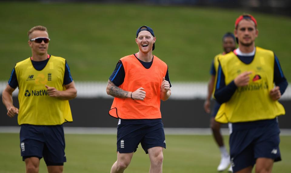  Ben Stokes looked happy as he rejoined his England team-mates