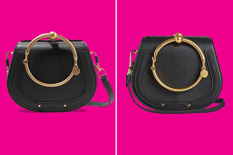 The genuine Chloe small Nile bracelet bag, left, retails for £1,190, while the designer dupe, right, is a fifth of the price at £155