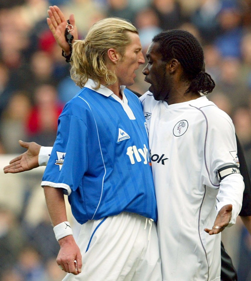 The Nigerian star has a run-in with Robbie Savage during a Premier League clash between Birmingham and Bolton