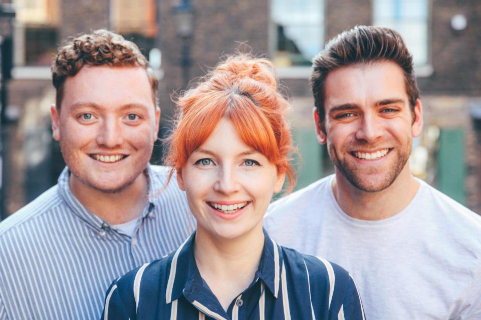  Alice with James Morton and James Cooper, who she hosts My Dad Wrote A Porno with