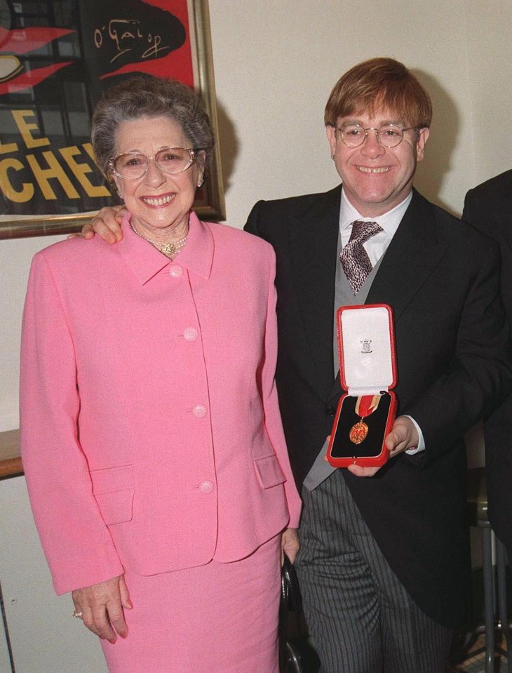  Sheila, pictured with Sir Elton receiving a knighthood in 1998, left her son two ceramic urns and some family photos