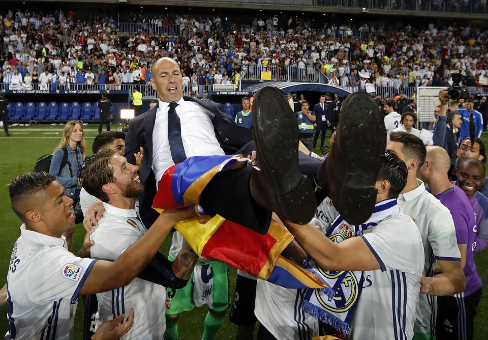  Zidane celebrates after his side won the La Liga title last season