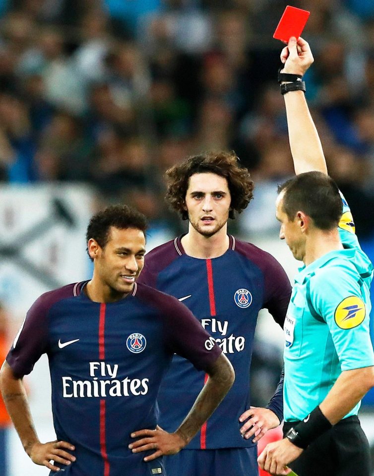  Neymar was sent off the last time PSG played Marseille