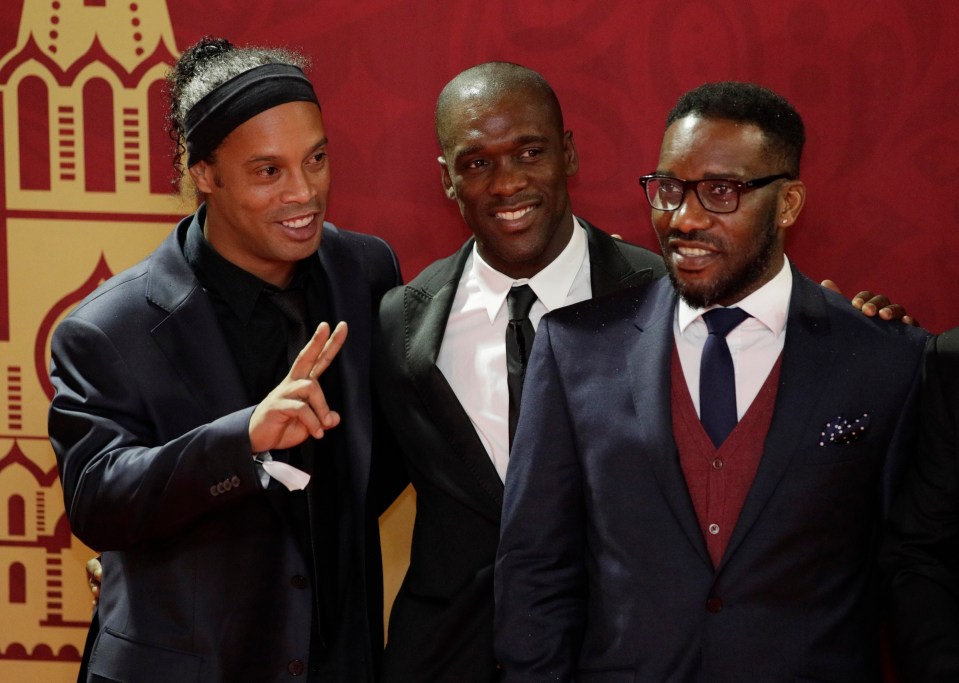 Ronaldinho is reunited with Jay-Jay Okocha alongside Clarence Seedorf ahead of this year’s World Cup draw